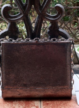 美国时装皇后D家Envelope Box金属银灰色压纹牛皮链条装饰手拿包