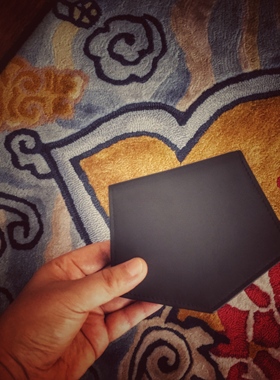 INS网红款现货法国Tam和Ben多边异形设计黑色硬牛皮零钱包原145