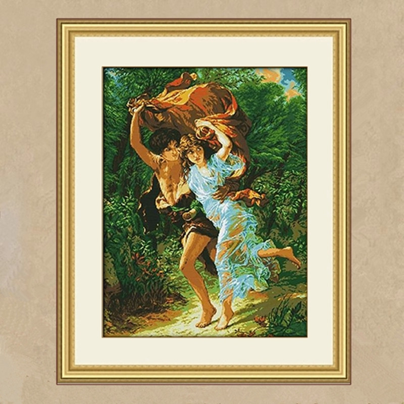 雨来了十字绣世界名画暴风雨情侣