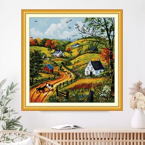 自己绣油画美丽家园十字绣2026新款山区乡村生活可爱治愈风景满绣