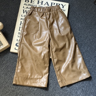 雪宝宝童装 中性风皮裤女童松紧腰阔腿裤宽松百搭时尚男童裤子