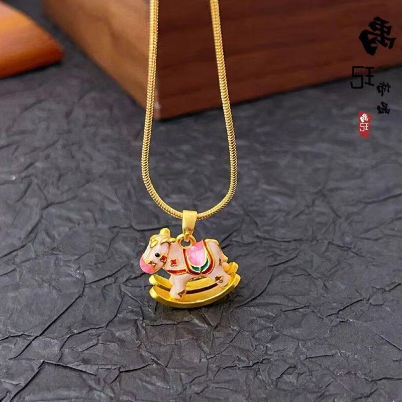 环锁骨彩链项链珐琅小木马高保色配件同款小跑金店diy马卡龙摇摇