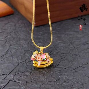 环锁骨彩链项链珐琅小木马高保色配件同款小跑金店diy马卡龙摇摇