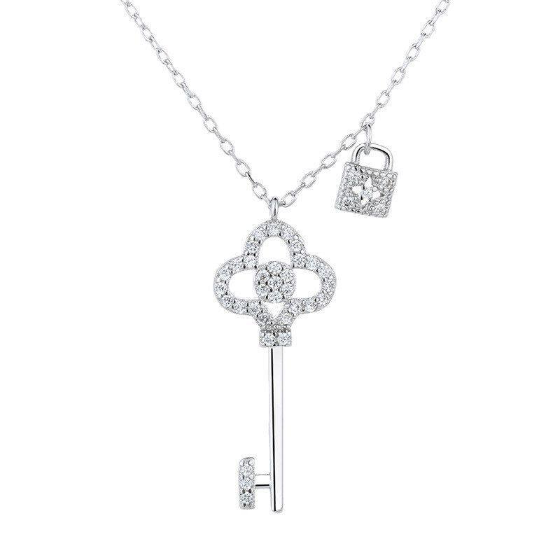 锁头欧美风简约颈链女钥匙 锁骨项链流行短款微OL锆石镶吊坠时尚