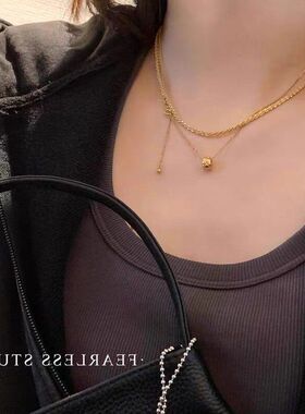 ins项链叠小众格纹高级感百搭链女戴高气质水晶锁骨法式设计保色