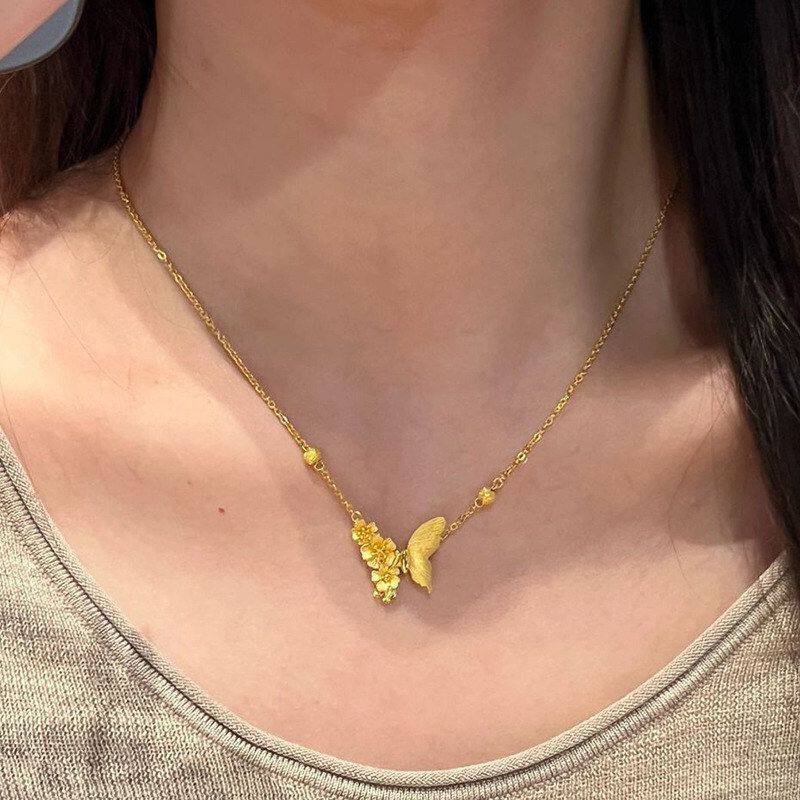 拉丝重工锁骨爆款黄金小红书色花时尚链蝴蝶小金项链复古女古法