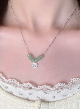 潮女款福牌项链锁骨配饰和田玉