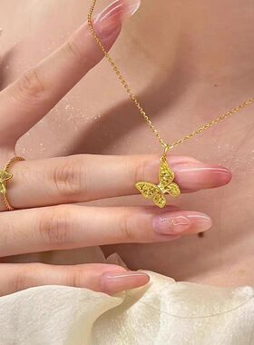 蝴蝶ins吊坠同款】周家锆石铜真金项链风镶【可爱奢华轻奢微电镀