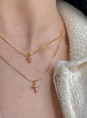 戴小众叠气质十字架链双层链细