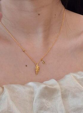 百搭叶子锁骨轻奢古法国潮黄金