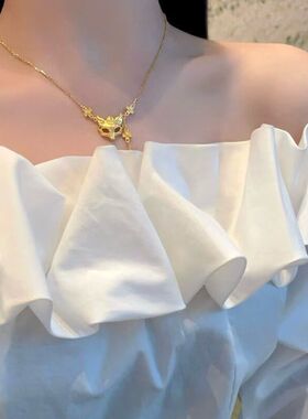 新款新中式y国风仿金灵锁骨2025流苏配饰女款狐狸字面具项链吊坠