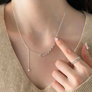 女新款个性闪锆百搭时尚鼻子猪批发链项链流苏流苏简约锁骨链条