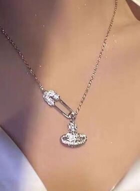 学生钛高级链掉色别针项链钢ins