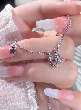 线条秋冬锆石锁骨交错闪钻不锈钢