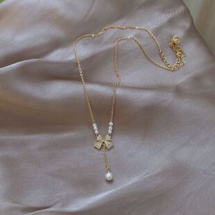 项链女感款锁骨镀女友轻奢礼物流苏新款链送时尚珍珠黄金蝴蝶色