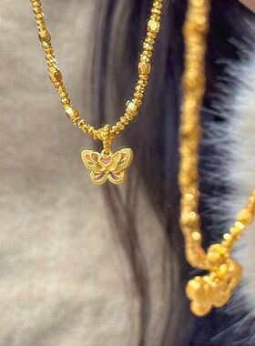 女五彩斑斓精致珠蝴蝶蹦迪时尚蝴蝶吊坠同款小红书项链的项链颈链