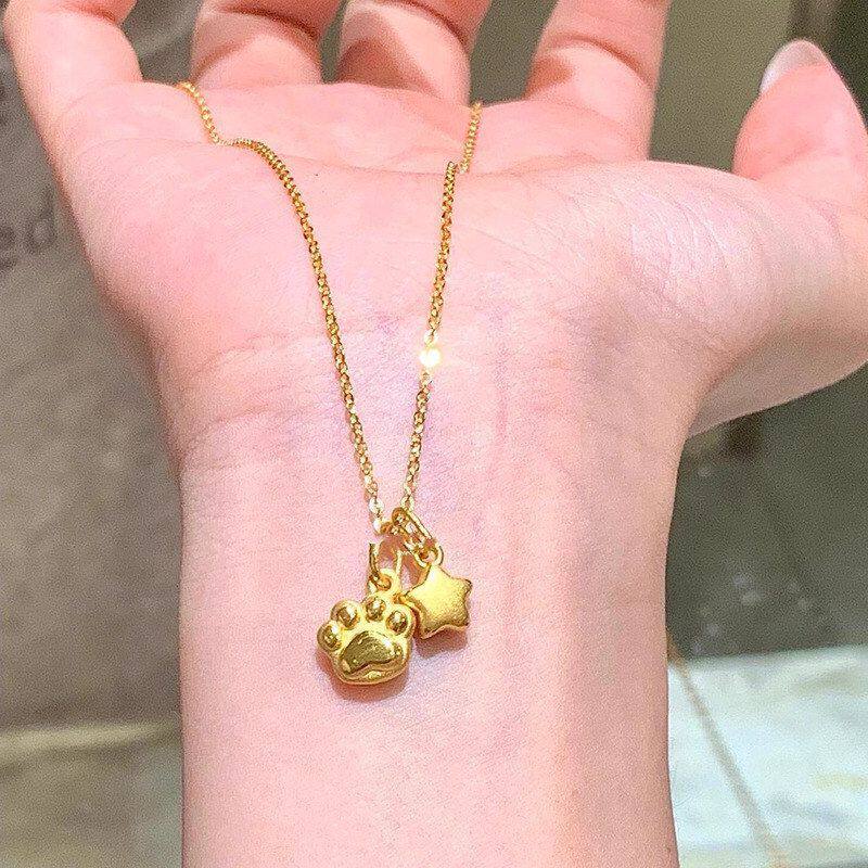 色星星女小众设计感黄金饰品五角星可爱韩版项链百搭新款猫爪福字