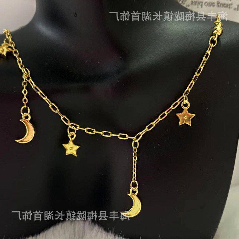 仙女流淌月亮项链精致高颜值风星星」月光礼物「黄金色链锁骨吊坠