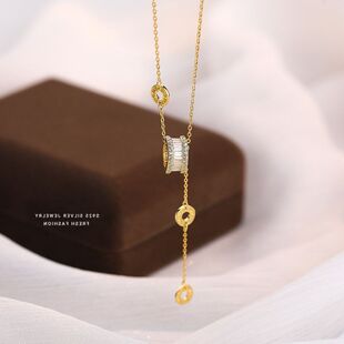 链批发吊坠奢小众感带女轻小蛮腰项链流苏锁骨双环新款设计感钻