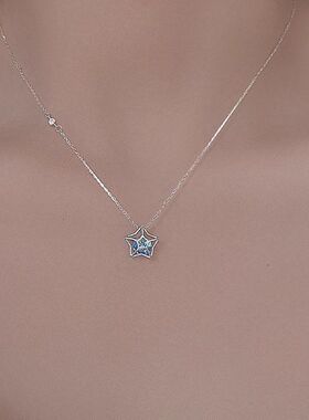 链五角星项链锆石链小众蓝色颈