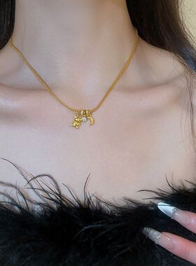 DIY小熊镀金月亮精致锁骨婚庆吊