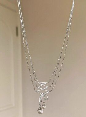 丝”透明链颈链丝带蝴蝶结百搭项链简约圆珠高级感银色芭蕾“锁骨