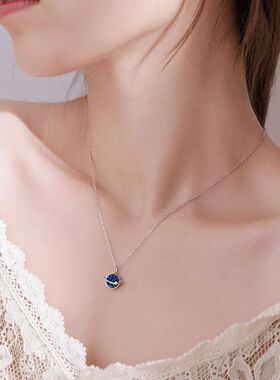 吊坠女款行星项链锁骨红日星球链网小蓝色宇宙韩闺蜜梦幻星空纯银