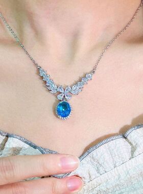 项链翅膀海蓝宝仿真吊坠天使轻奢