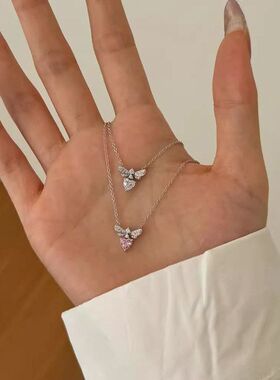 轻奢颈链锆石百搭设计通勤链粉红