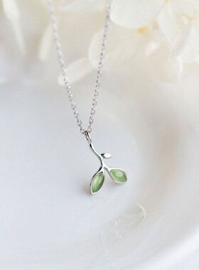 链项链复古叶子猫眼石森系少女