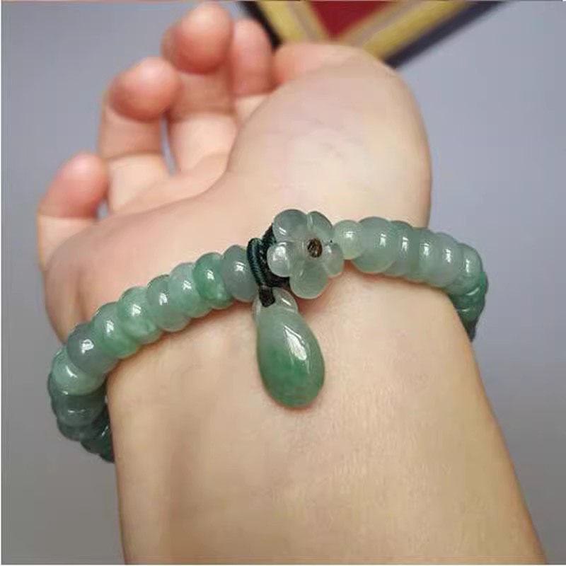 翡翠手链冰种缅甸天然玉石A货算盘珠福瓜小花手珠链原石手串男女
