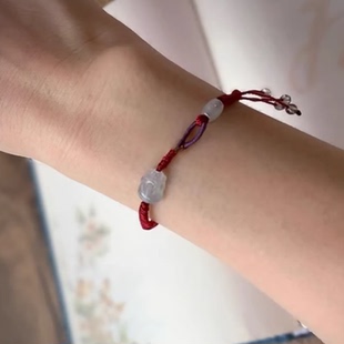 天然翡翠玉貔貅微雕手链女小众设计手工编绳手串手珠提溜生日礼物