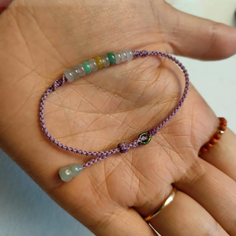 手工编织香芋紫,翡翠算盘珠路路通葫芦手绳红绳手链男女款式饰品