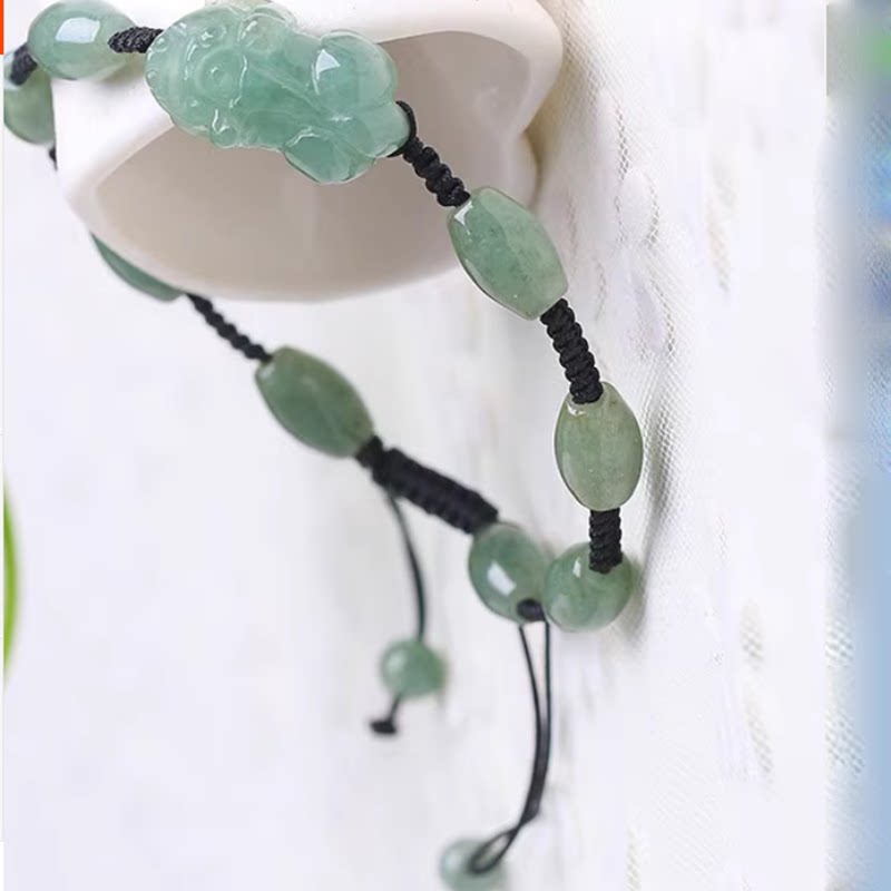 玉貔貅天然翡翠路路通米珠线编脚链手链绳a货玉石男女款手珠手串