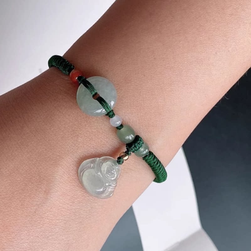 天然翡翠冰种晴水玉佛路路通平安手链佛公手绳本命年送礼女饰品