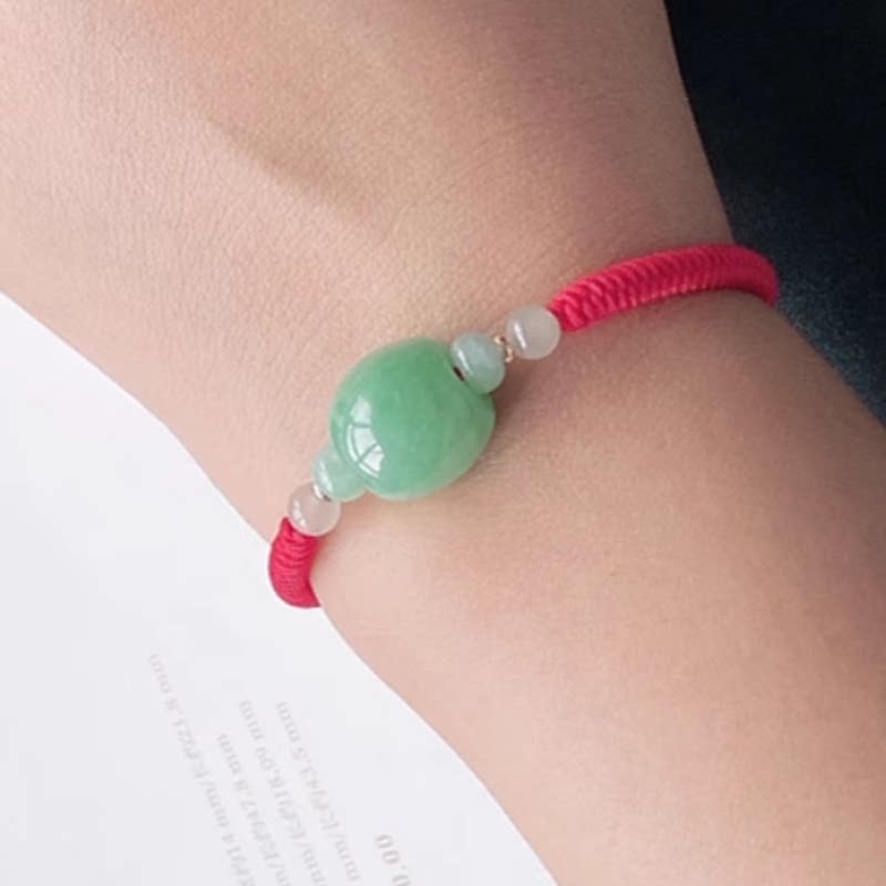 天然翡翠瓜绿路路通平安手链好运纳福玉手绳男女款红绳送礼玉饰品