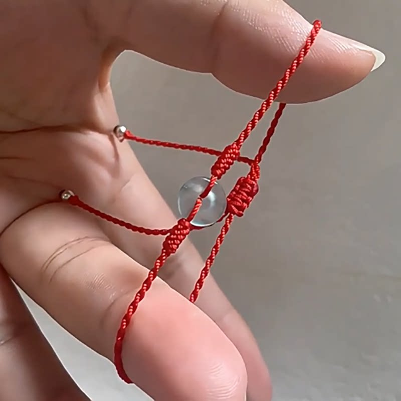 本命年手工编织红绳手链天然a货蓝水翡翠小平安扣手绳可调节手饰