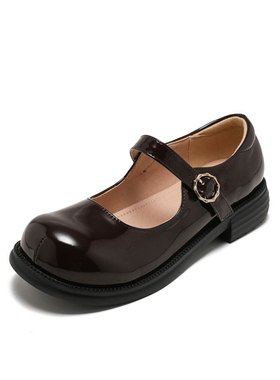 原创设计可爱日系简约圆头鞋平底lo百搭学生单鞋一字扣花结女鞋