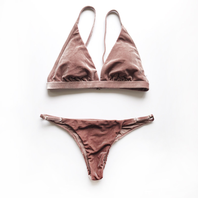 澳洲外贸出口新款三角比基尼游泳衣女高端性感时尚绒面小胸聚拢