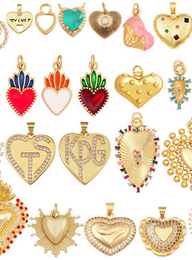 S58 新款欧美流行 独特 彩色 爱心 黄铜 镶锆石 心形小挂件