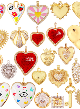 R31 新款 欧美流行 纯铜 滴油 红色 Love 爱心 眼睛 项链吊坠