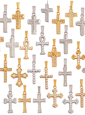 L52B 不锈钢 微镶宝镶 锆石 镀金 白金 十字架项坠吊坠 小挂件