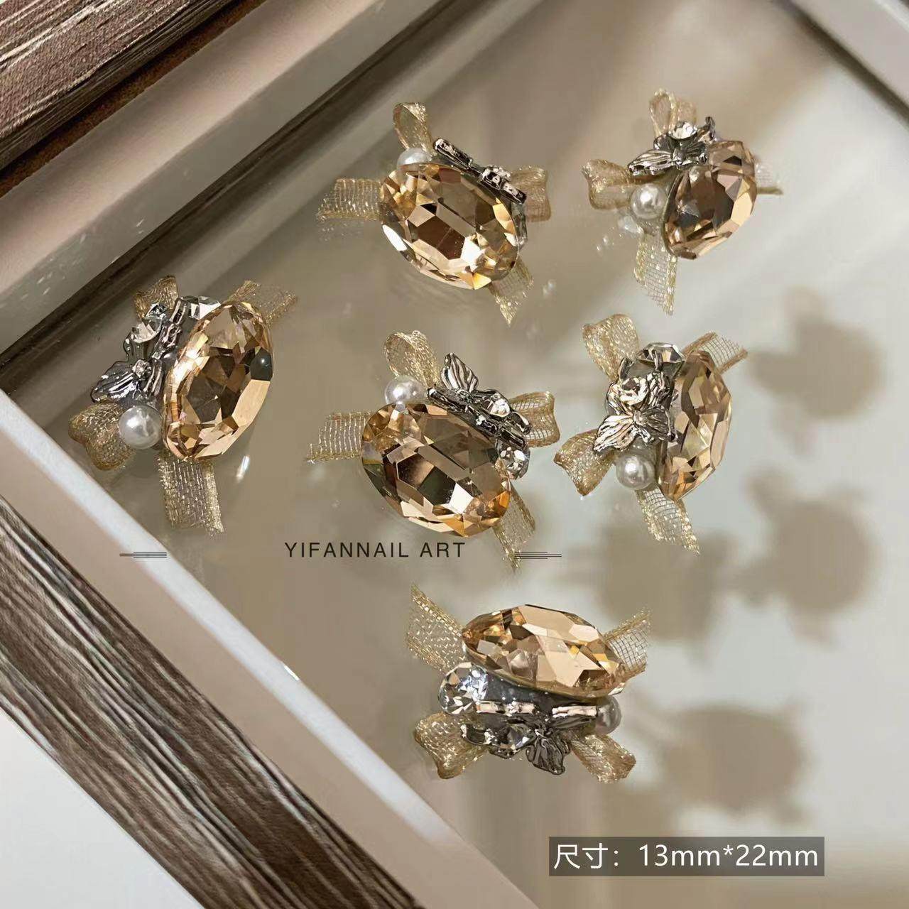 美甲饰品欧根纱蝴蝶结堆堆钻钻球成品爆闪肥方钻布艺指甲钻装饰