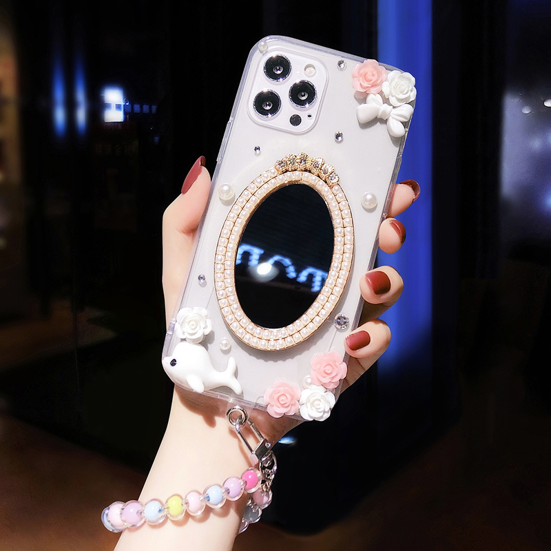 vivoS21奢华带钻手机壳X300全包防摔女款S19网红补妆镜子X80pro+保护套s17透明软边X200带彩手链S16新潮X100S