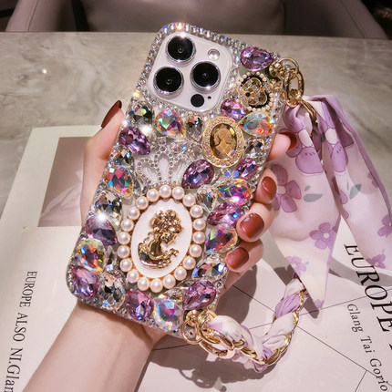 三星S25奢华水钻手机壳note10+网红全包女款S24ultra高档水晶s9plus日韩防摔S23FE保护套A56软硅胶S8丝带手链