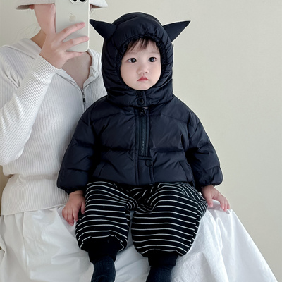 宝宝羽绒服90白鸭绒连帽