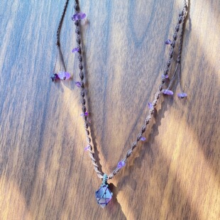 macrame编绳天然萤石吊坠手工编织饰品锁骨石头宝石水晶原石项链