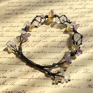 macrame手工编织原石手链白水晶萤石天然网兜百搭款新款情侣手绳