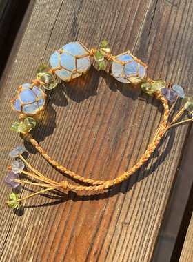 macrame手绳萤石新中式原创蛋白石绿色森林手串天然水晶原石手链