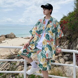 港风套装花衬衫海南岛服棉绸料超软透气冰凉感